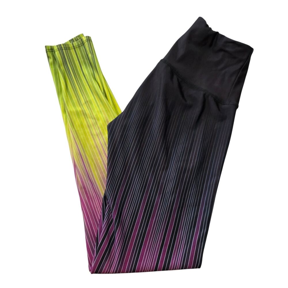 Onzie Flow Womens S/M Ombre Striped Leggings Black Pink Green Yoga Pants
